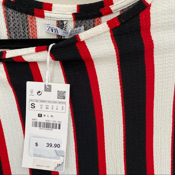 Zara Red Black and White Striped Long Sleeve Dress - Picture 4 of 5